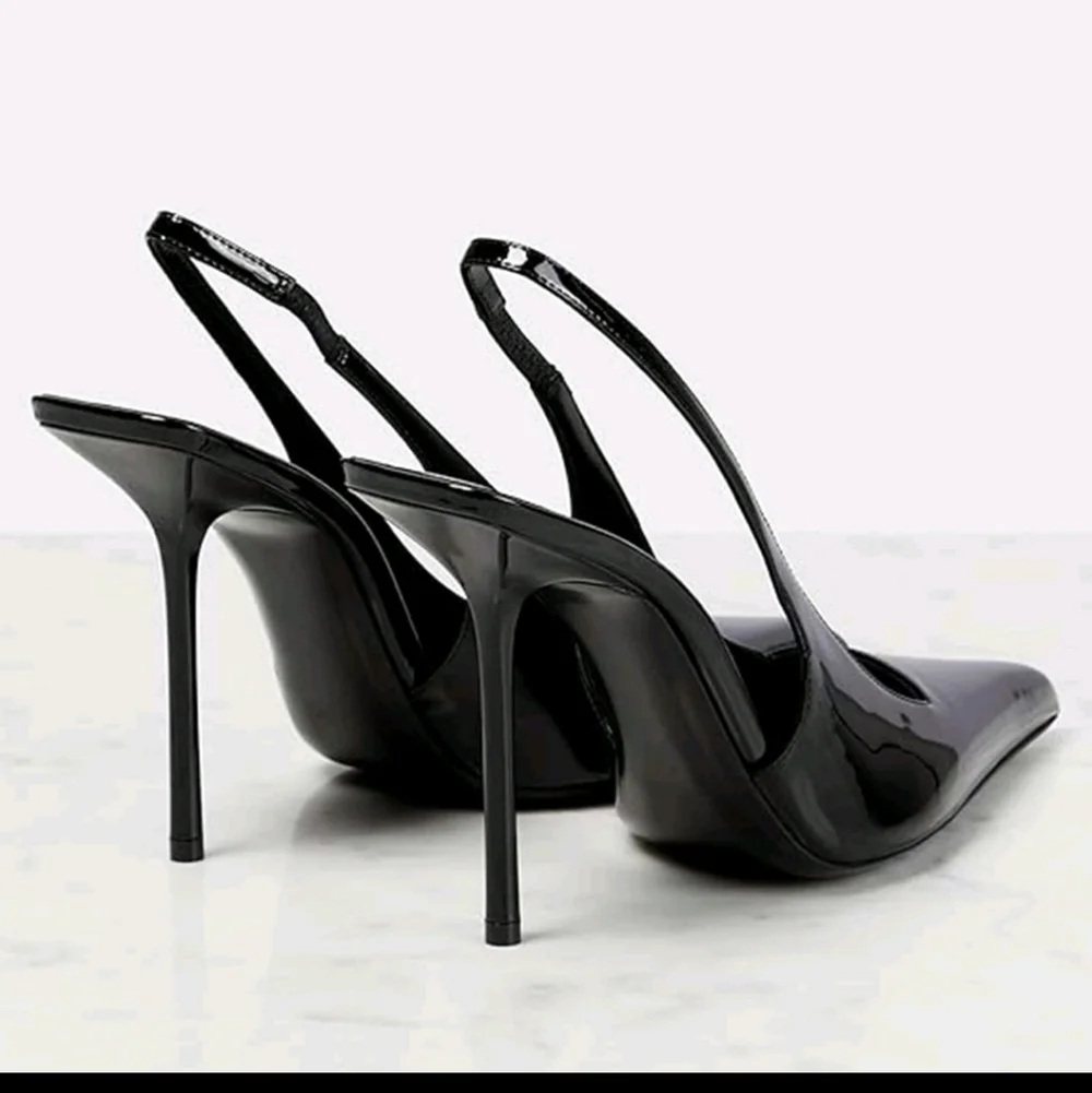 NWT Fashion Kiss Faux Leather Pointed Toe Slingback Stiletto Pump,10.5, Black